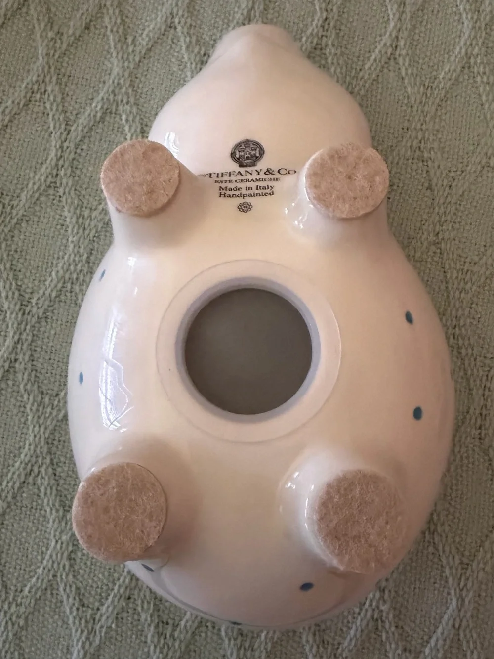 Tiffany & CO Authentic Ceramic Piggy Bank with light blue dots Great condition! - Picture 7 of 11